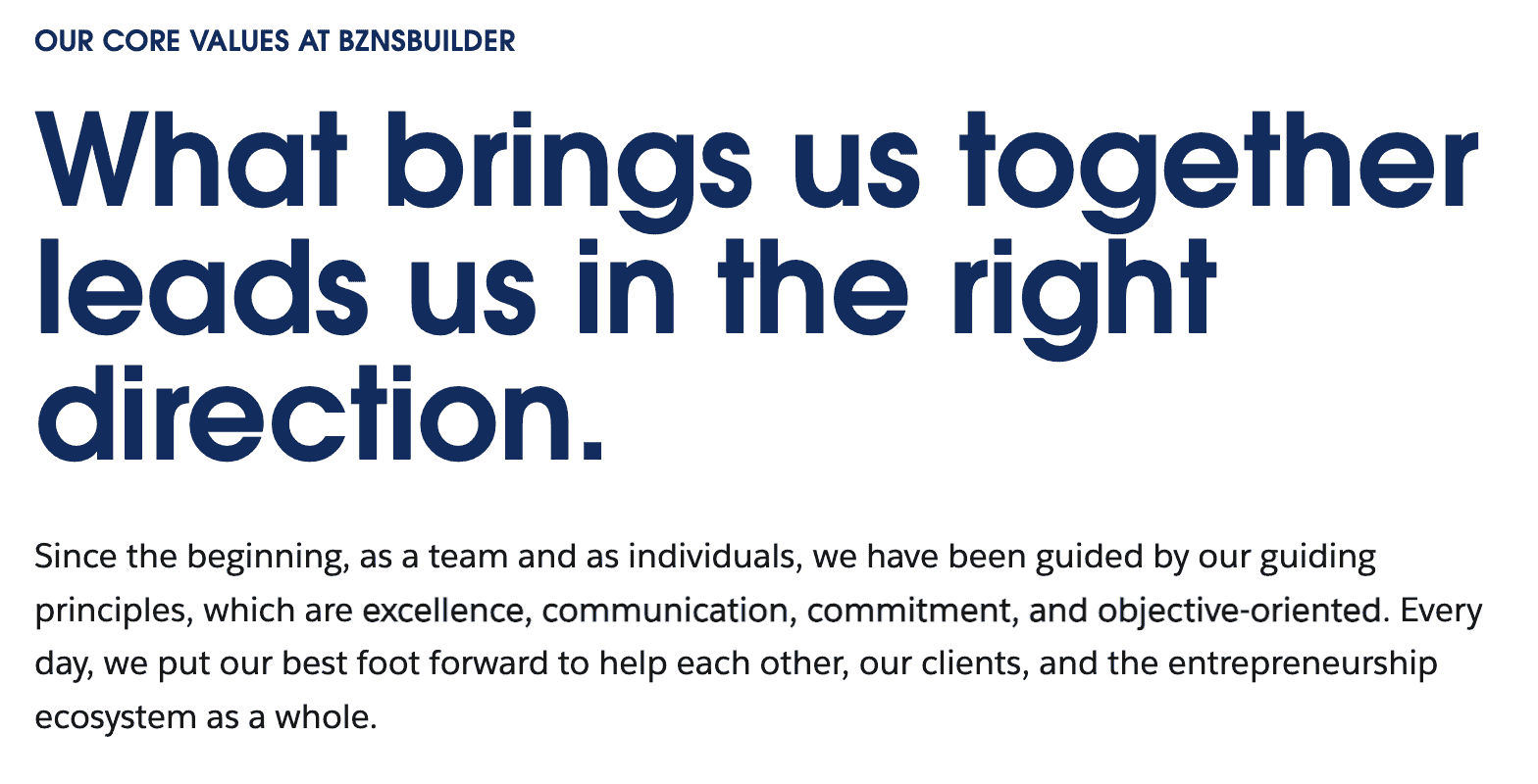 BznsBuilder Core Values