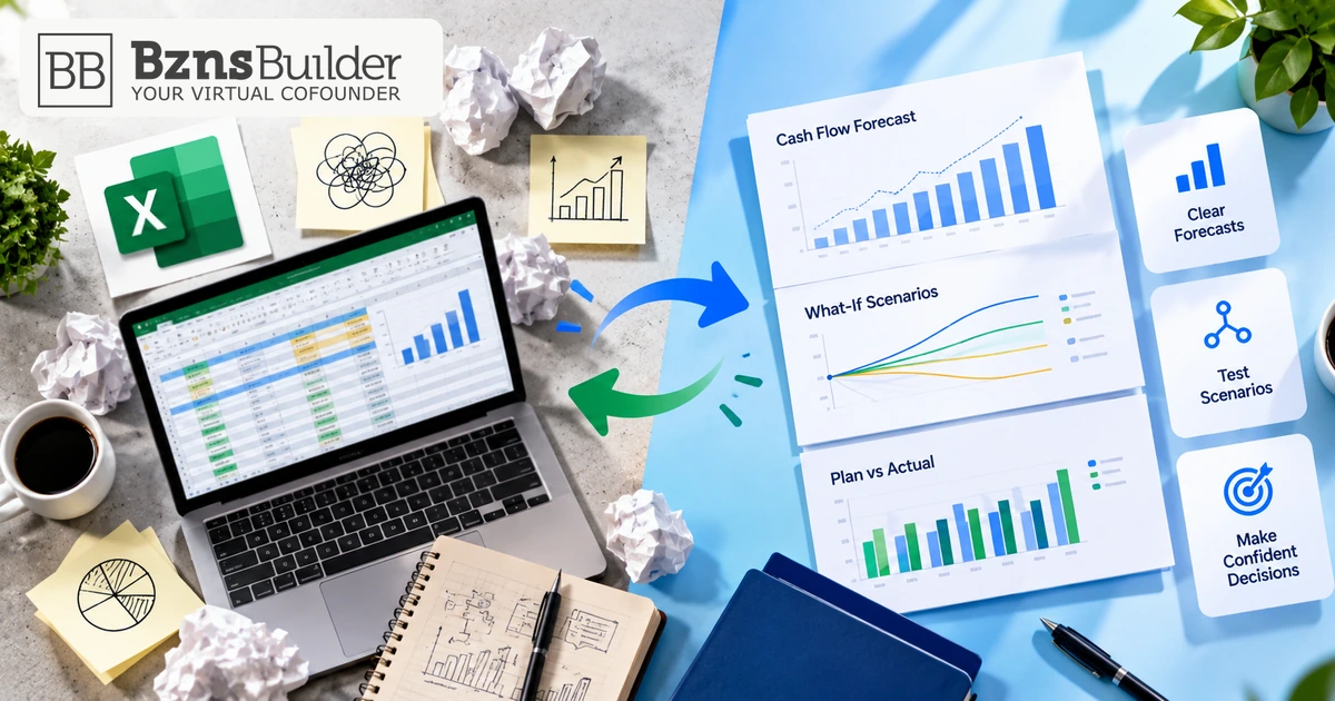 SME founder comparing a flexible spreadsheet forecasting process with a more structured financial forecasting workflow.